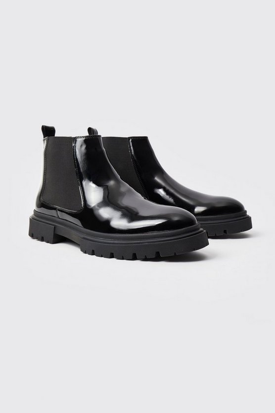 Lack Chelsea-Stiefel mit dicker Sohle
