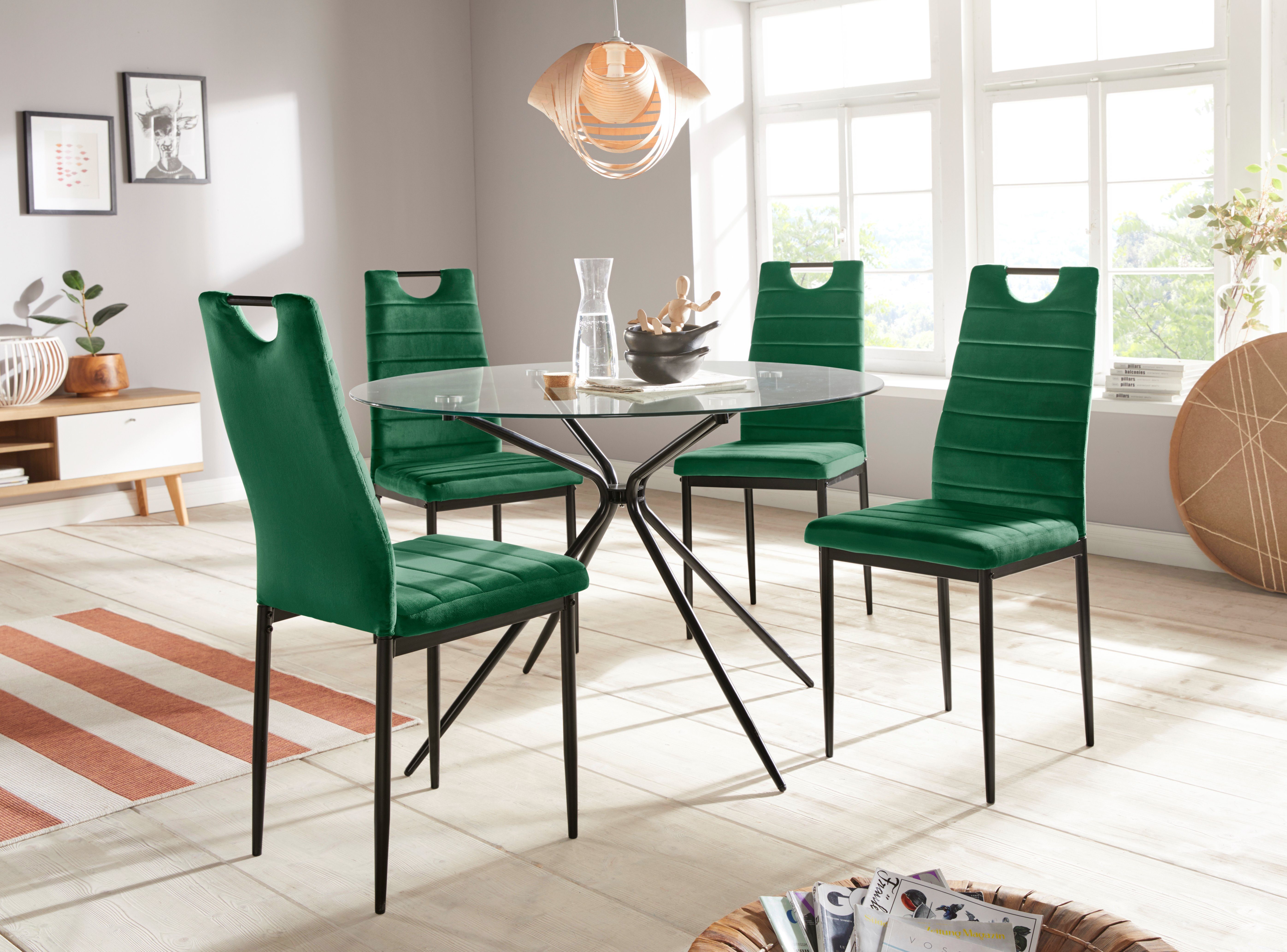 INOSIGN Glastisch Silvi, rund, Ø 110 cm, schwarzes Metallgestell