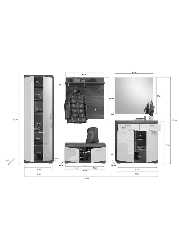 ebuy24 Garderobenaufstellung Scout Grau 272 x 40 cm günstig kaufen onesize
