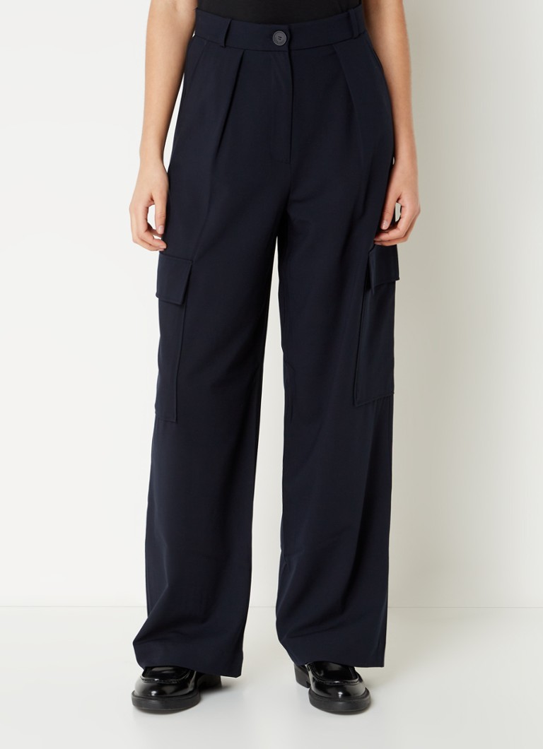 Pantaloni din amestec de lână Palmemarine, talie înaltă, croială largă, creație Claudie Pierlot.