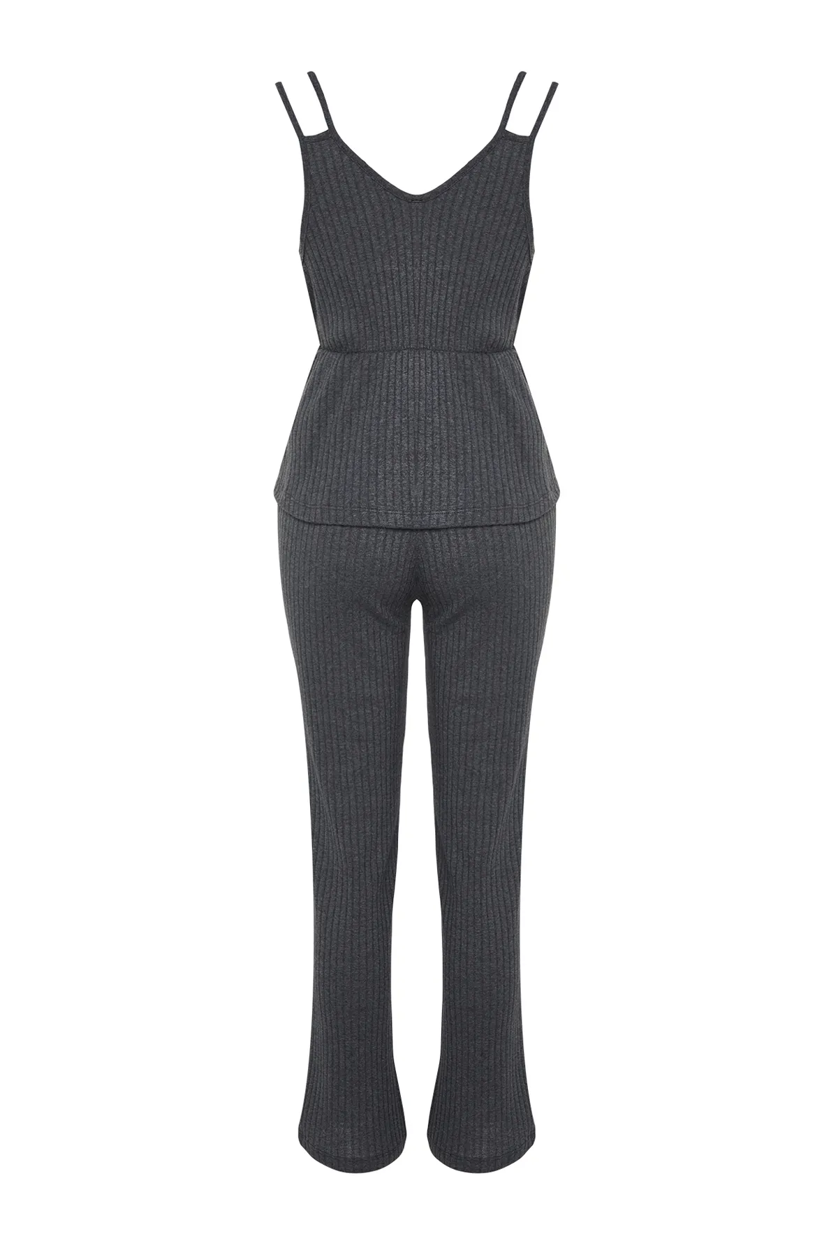 Trendyol Collection  Anthrazitfarbenes Pyjama-Set aus geripptem Baumwollseil mit Riemen THMSS21PT0125