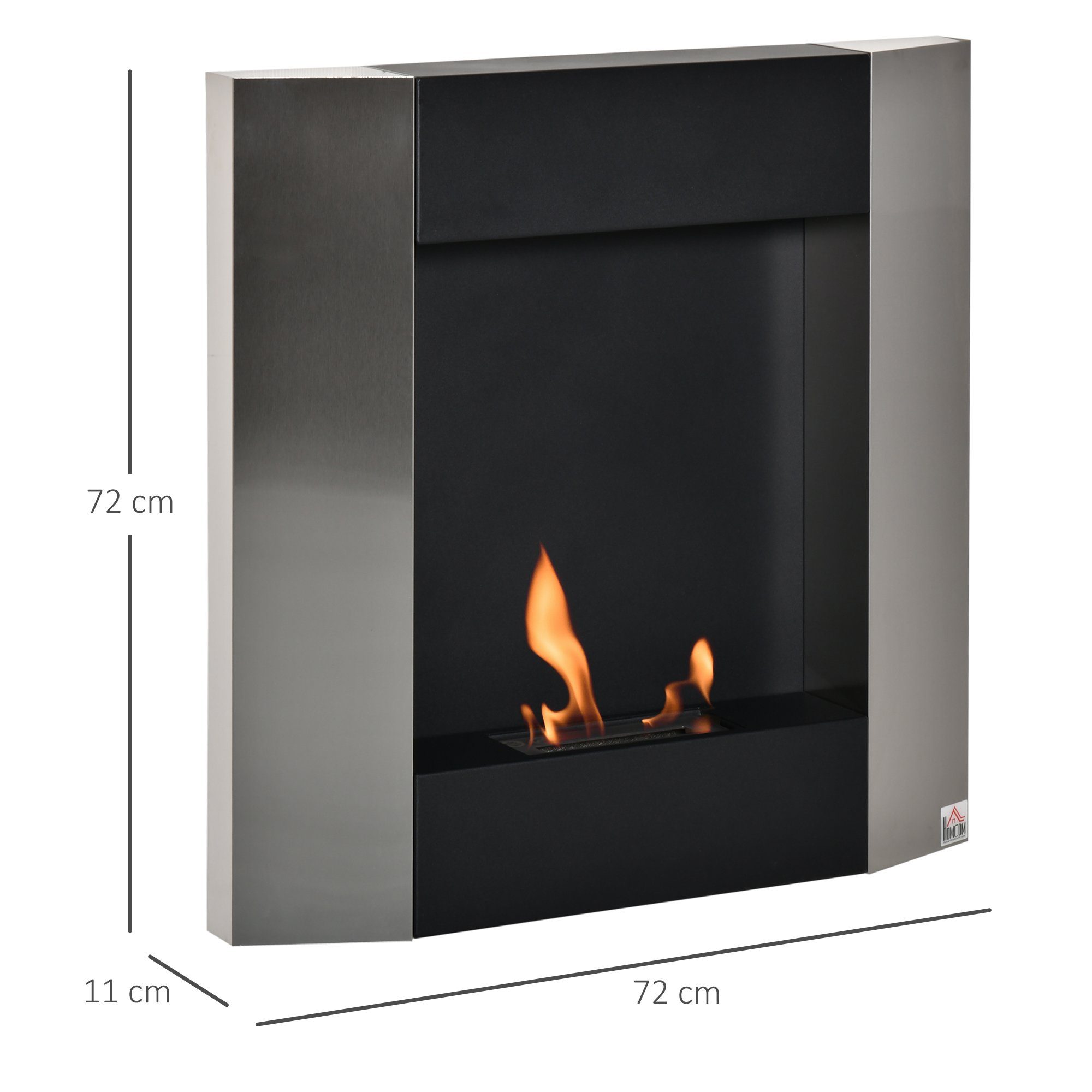 HOMCOM Echtfeuer-Dekokamin Alkohol-Kamin, Bio-Ethanol-Brenner, 0,7L 1 Std. Brenndauer, 72 x 11 x 72 cm