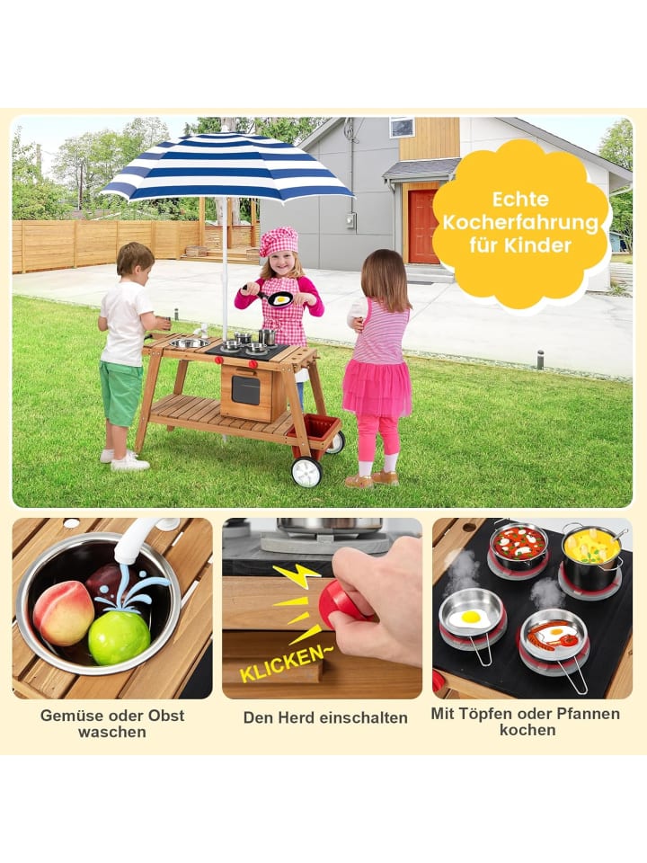 COSTWAY Matschküche mit Sonnenschirm Outdoor ab 3 Jahren in Blau günstig kaufen onesize