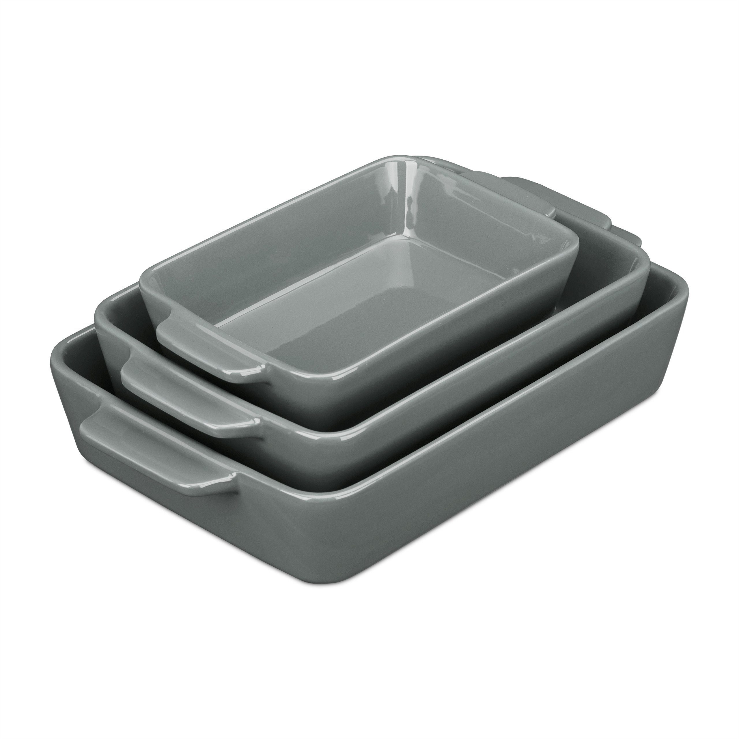 relaxdays Auflaufform 3-tlg. Keramik Auflaufform Set grau, Keramik