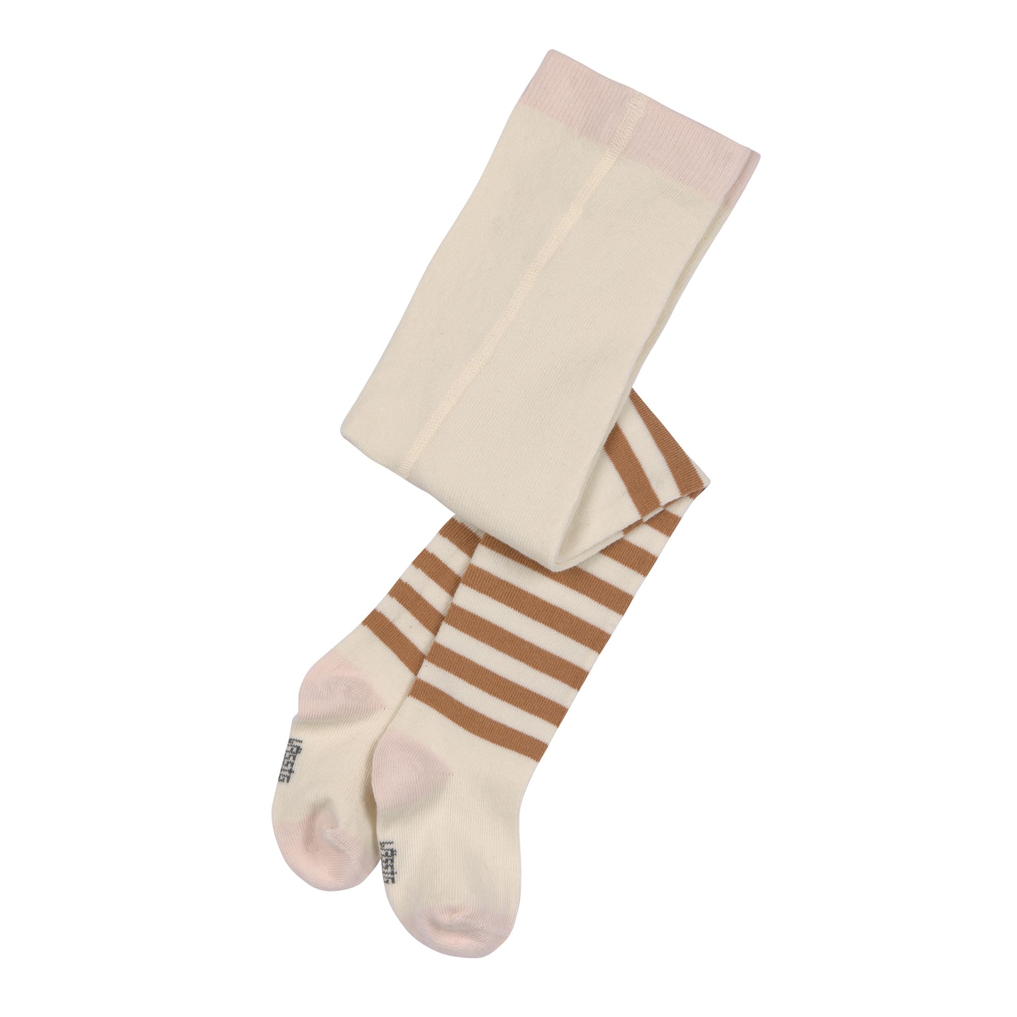 Strumpfhose GOTS - Tights, Halb Gestreift Weiß Karamell