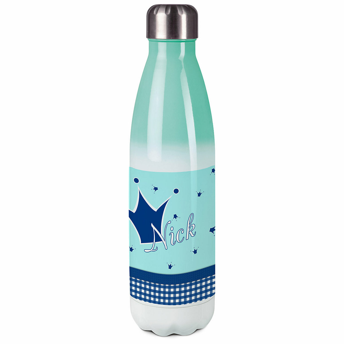 Edelstahl Kinder Thermoflasche / Trinkflasche bunt Krone Farbe hellblau blau Spülmaschinenfest, Auslaufsicher, Bruchfest, Doppelwandig, Für Heißgetränke geeignet, Mit Deckel, Isoliert