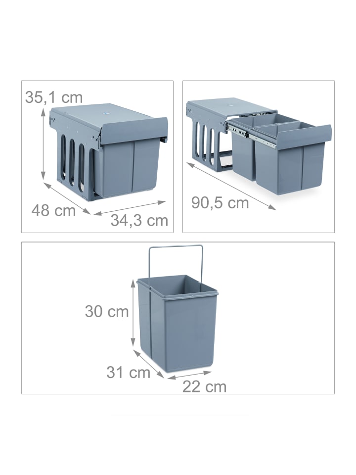 relaxdays Einbaumülleimer in Grau - (B)34,3 x (H)35,1 x (T)48 cm günstig kaufen onesize