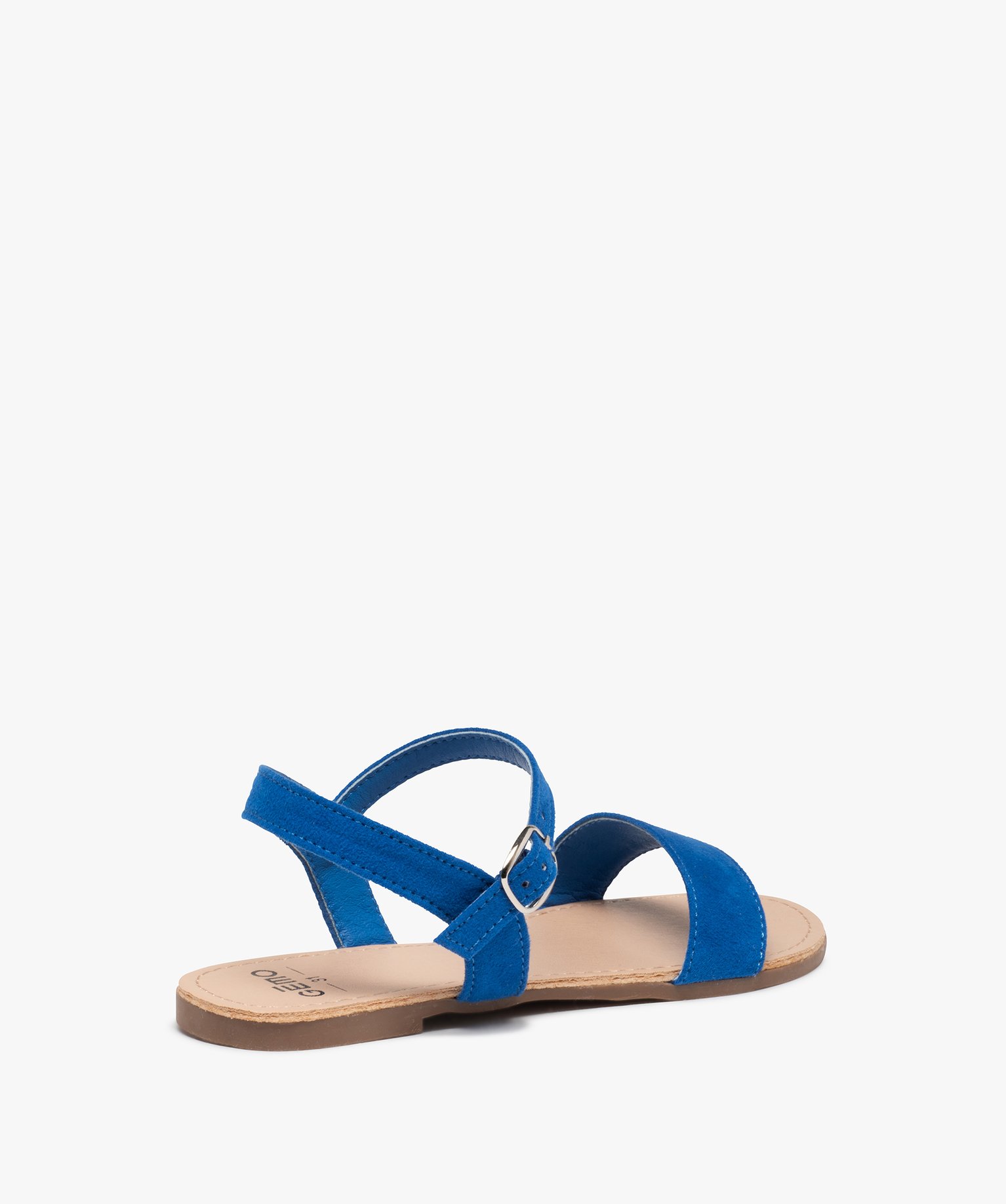 Sandales fille à brides droites en suédine unie bleu | GEMO