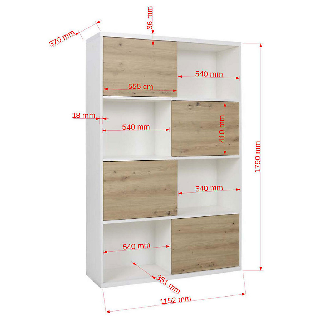 Bücherregal Regal Kora 115x37x179cm weiß Artisan Eiche