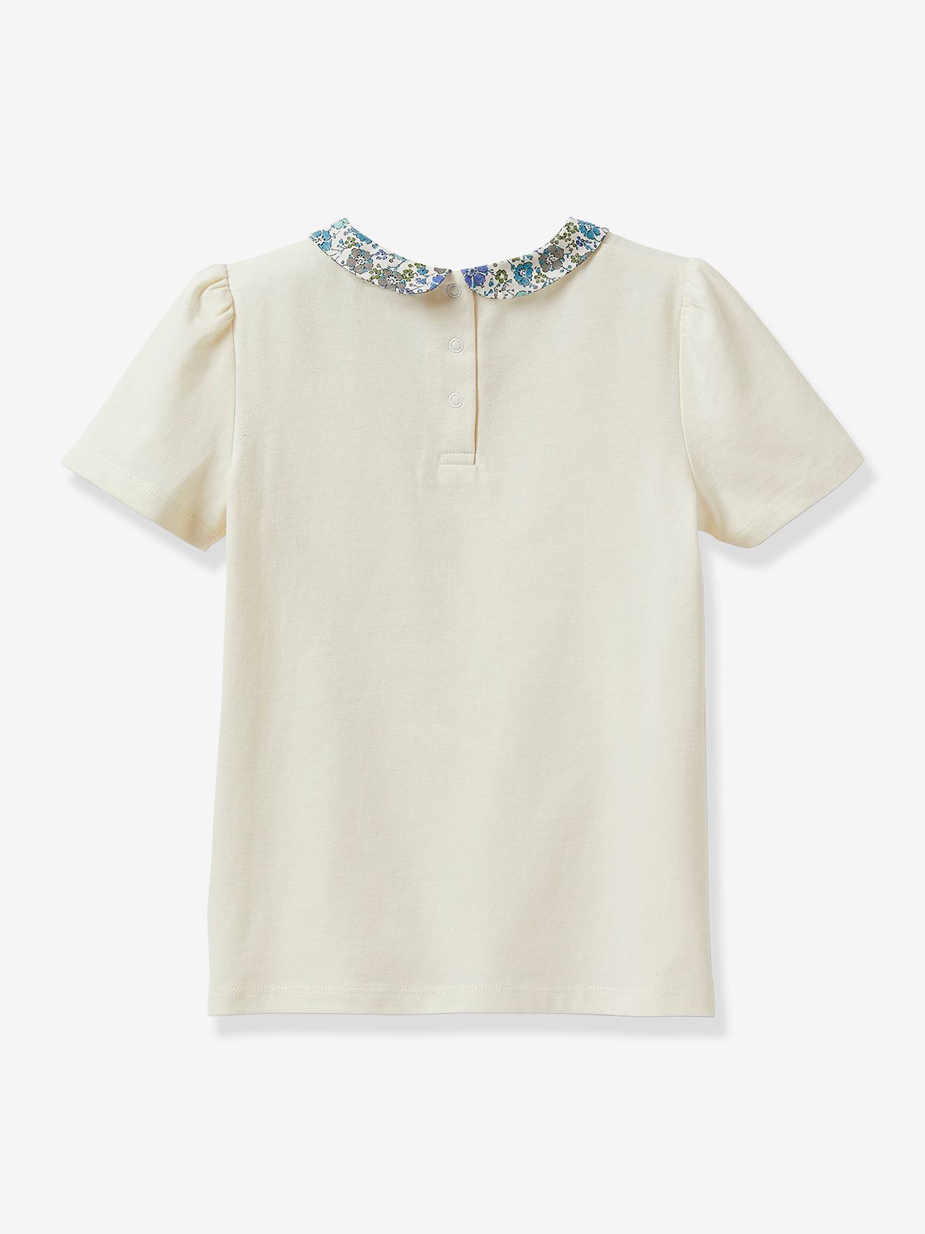 Tee-shirt fille col en tissu Liberty® CYRILLUS coton bio écru