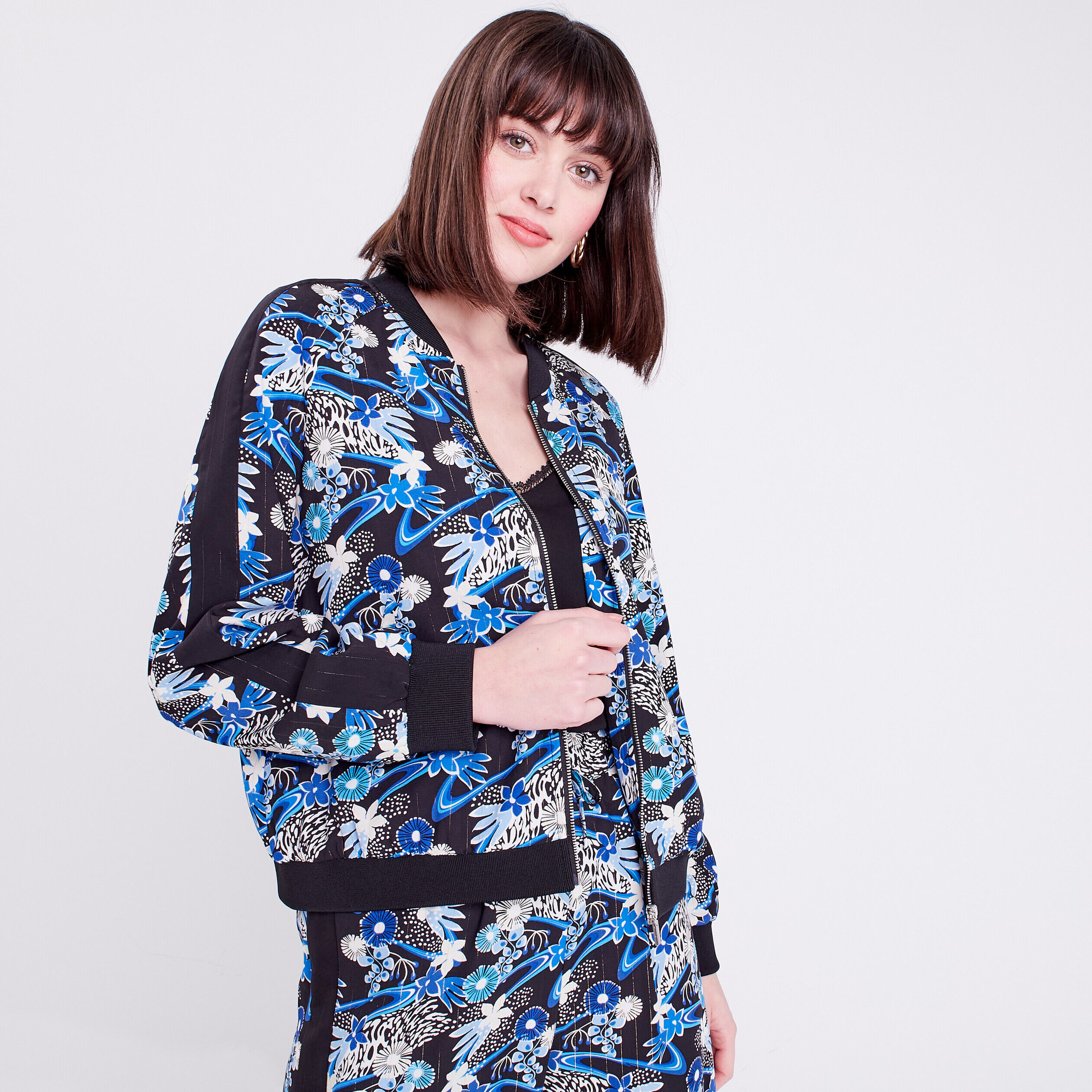 Veste teddy droite zippée noir femme | Cache Cache