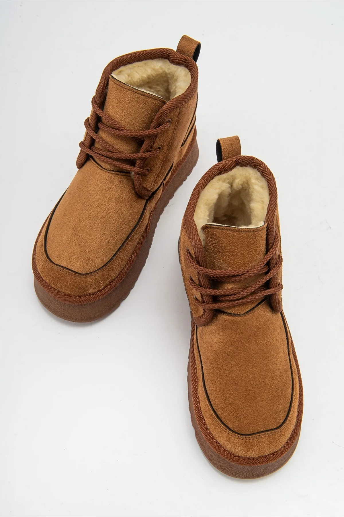 LuviShoes  Ovela Tan Damen-Sportstiefel zum Schnüren mit dicker Sohle