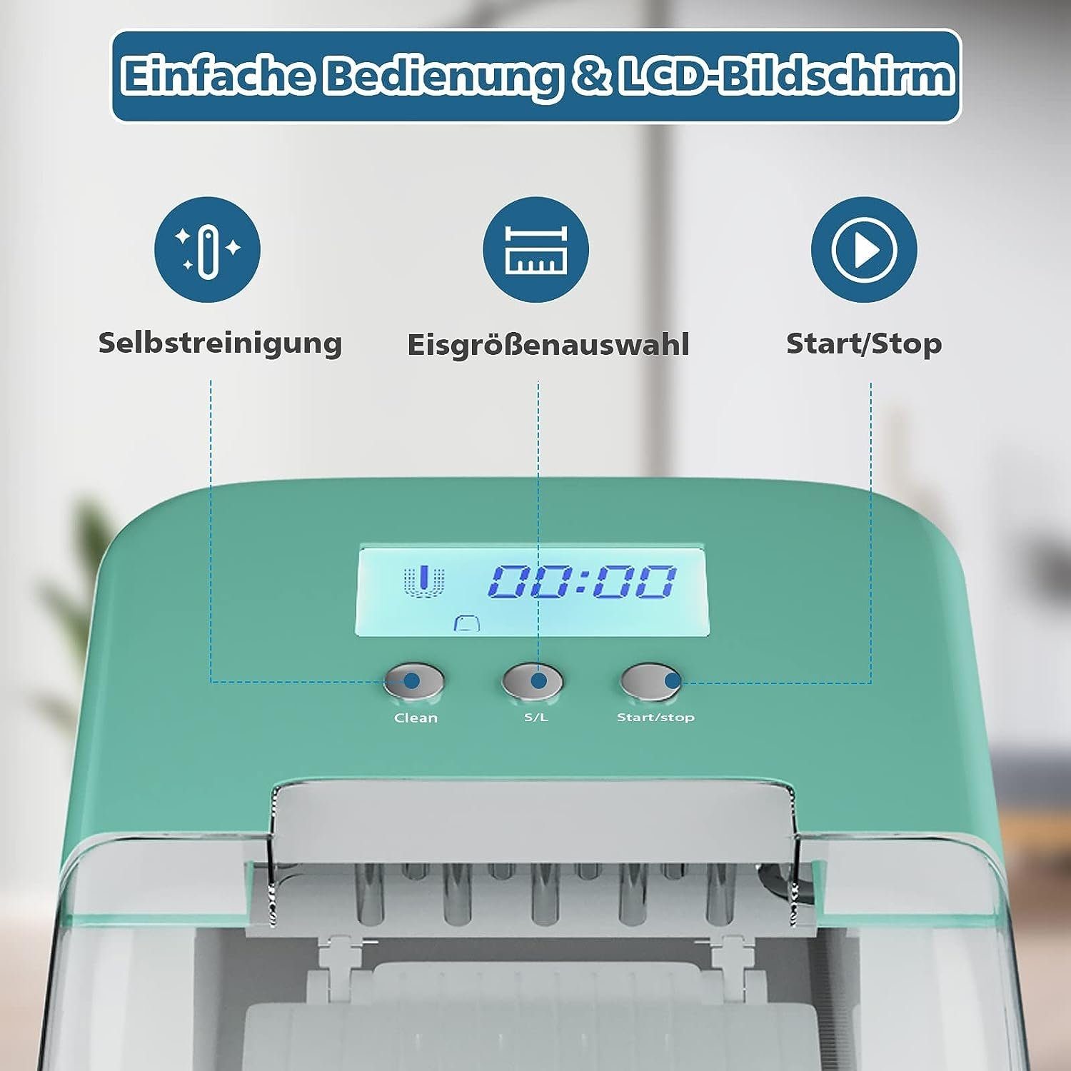 KOMFOTTEU Eiswürfelmaschine, mit LCD-Display, 2,1 Liter Wassertank, 12 kg in 24 Std