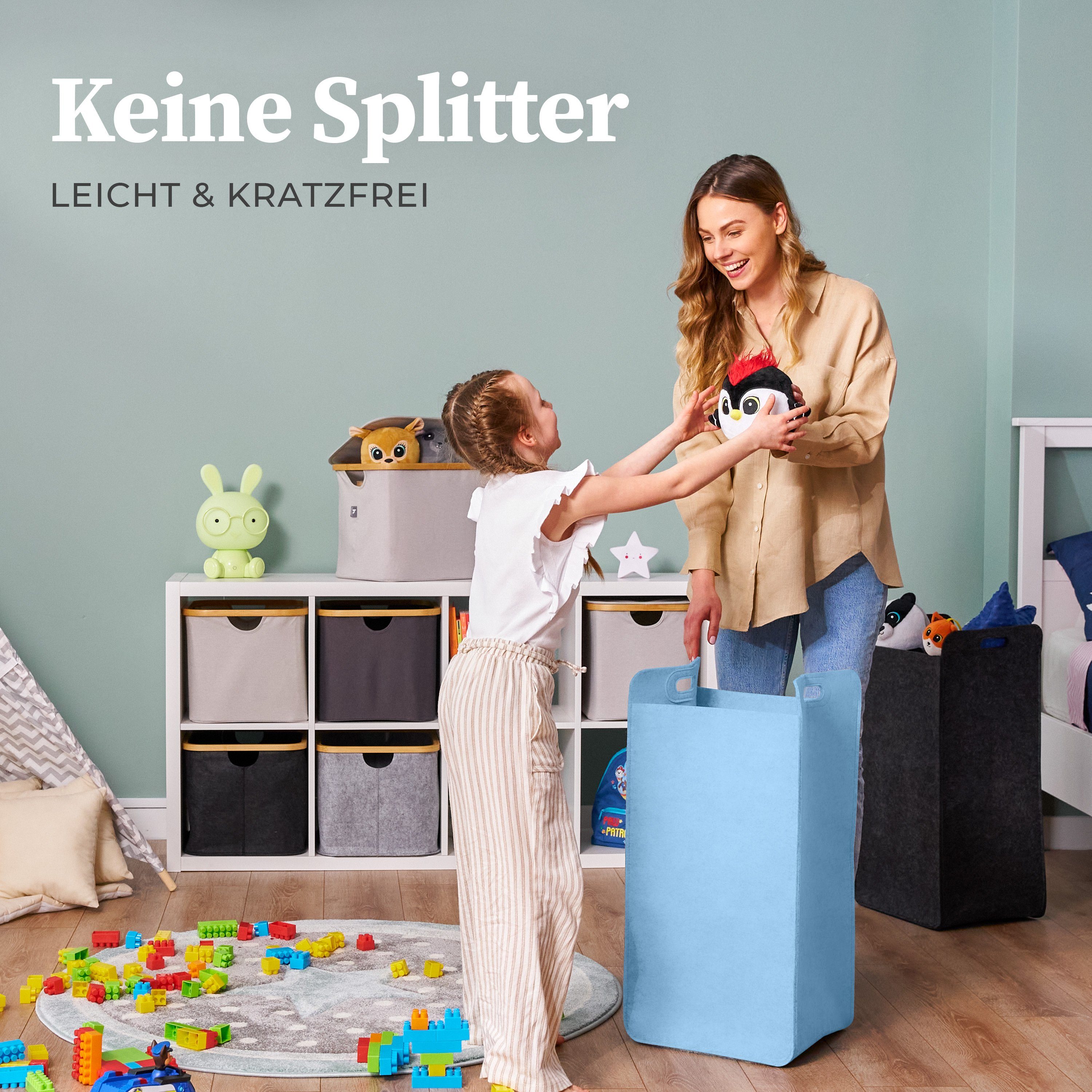 HENNEZ Wäschekorb, Wäschetonne (75L) aus Filz schmal und faltbar, Spielzeug Aufbewahrung, Wäschetonne groß