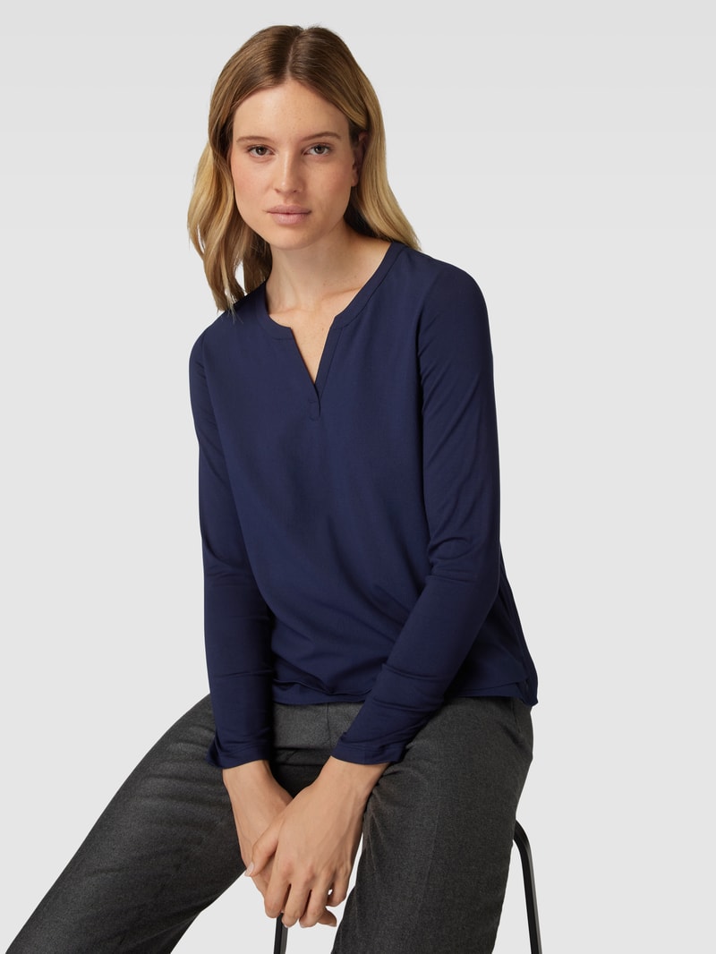 Bluse mit Tunikakragen in marineblau