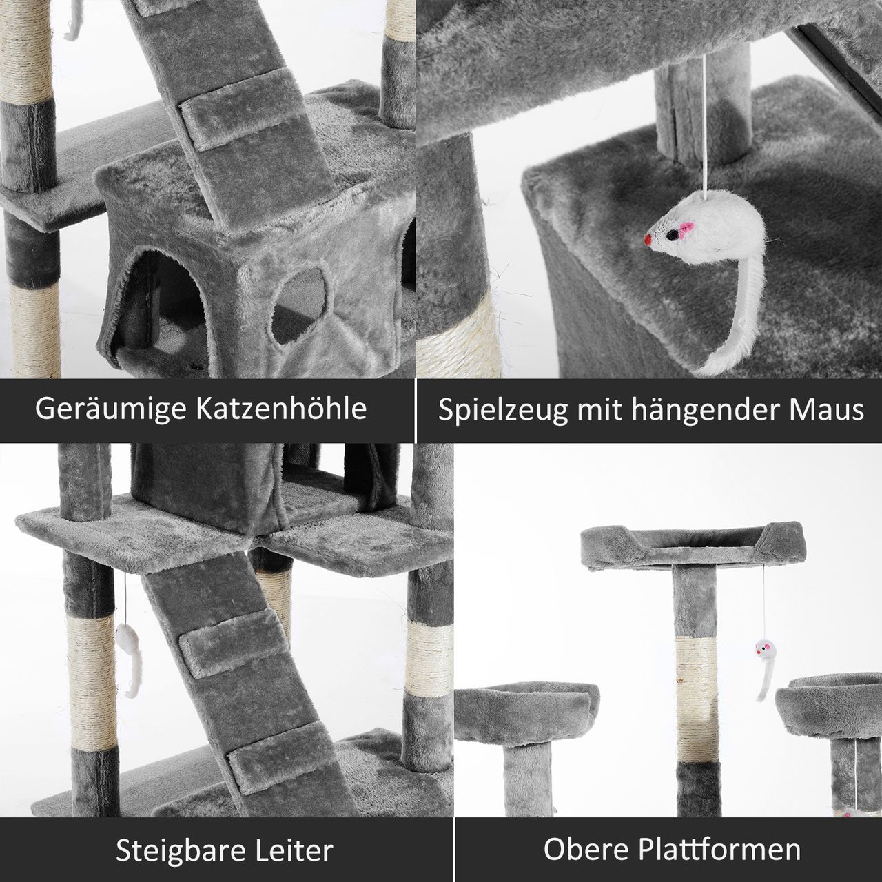 PawHut Katzenbaum Kratzbaum Katzenkratzbaum Kletterbaum Katze Sisal (Grau)