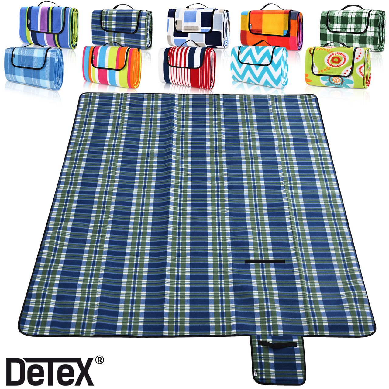 Detex Picknickdecke inkl Tragegriff 200 x 200cm grün / weiß