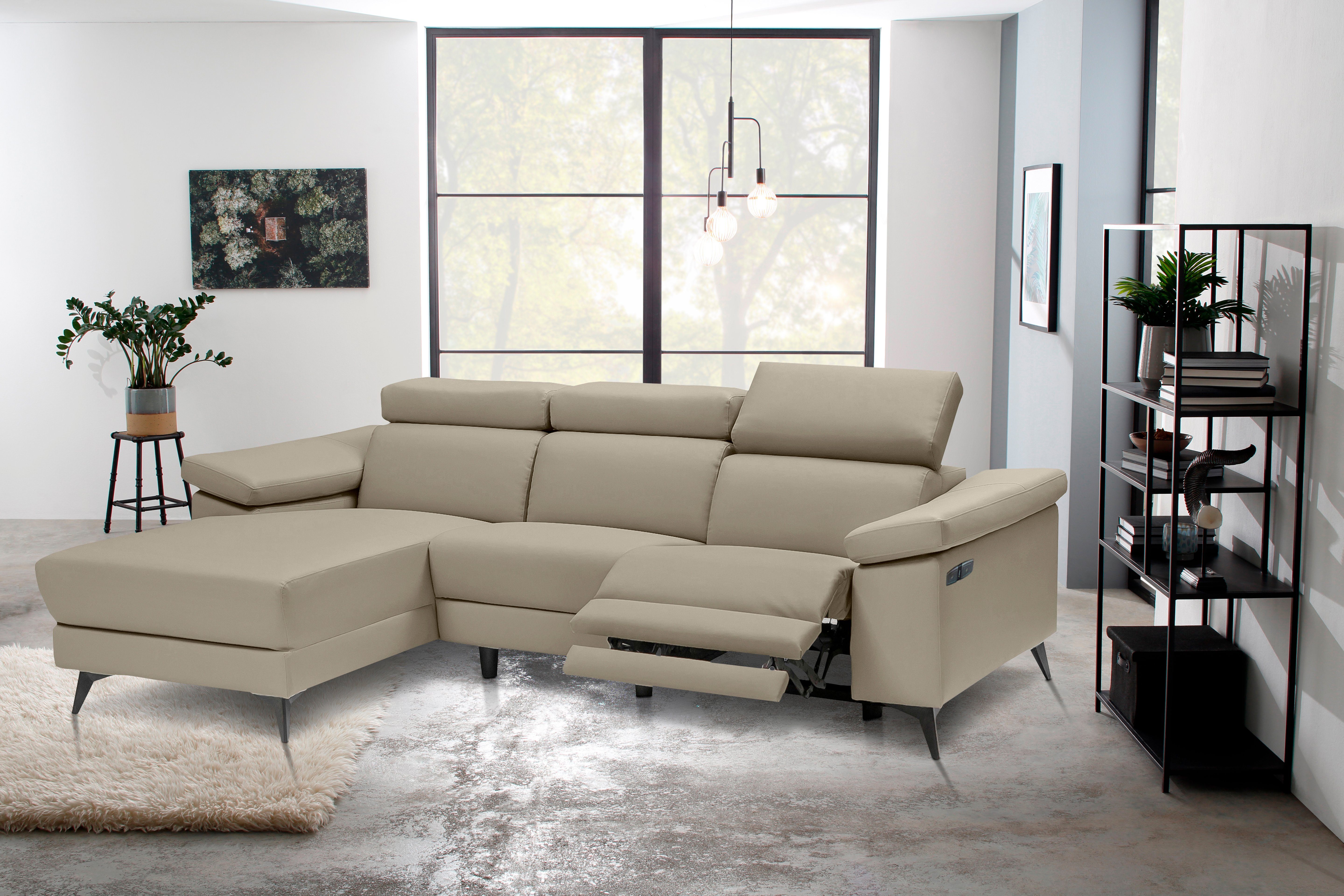 Places of Style Ecksofa Samira, mit elektrischer Relaxfunktion in einem Sitz und USB-Anschluss