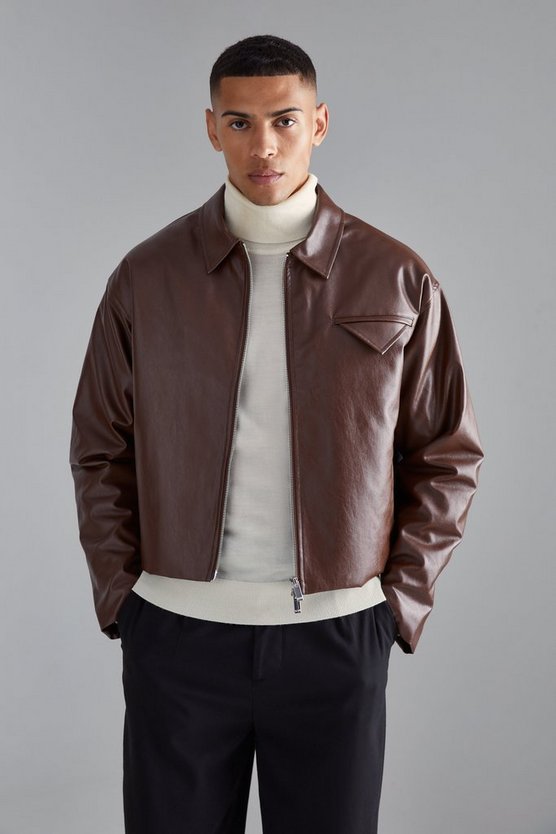 Kastige PU Harrington-Jacke