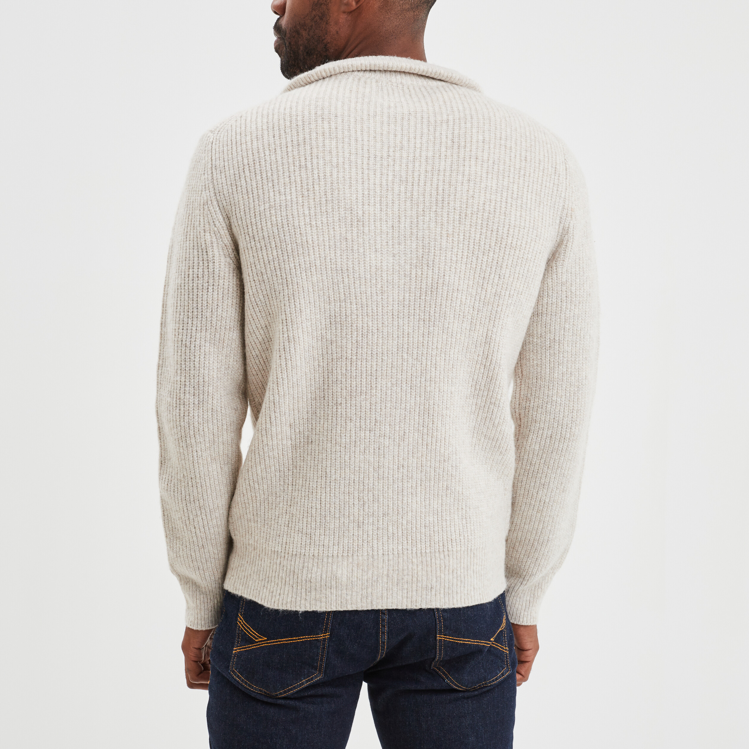 Pull col montant zippé côtelé beige homme | La Halle