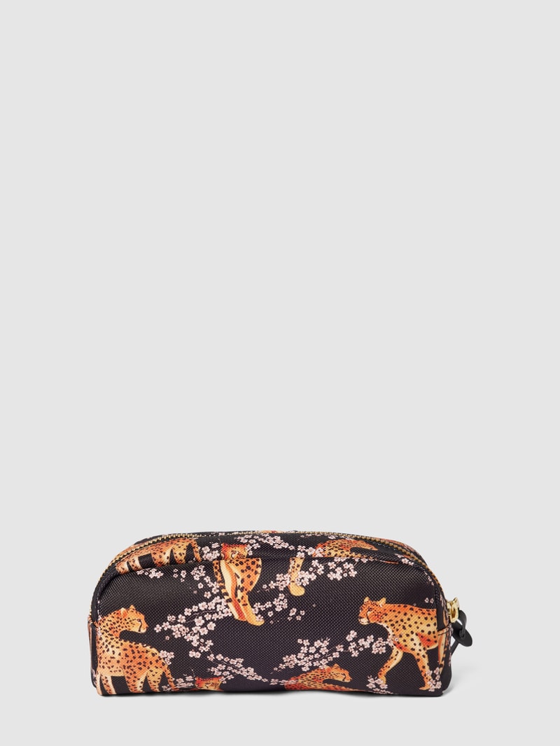 Kosmetiktasche mit Allover-Muster Modell 'Salome' in schwarz