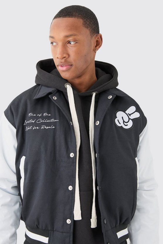 Kastige Twill Jacke mit Stickerei und Kragen