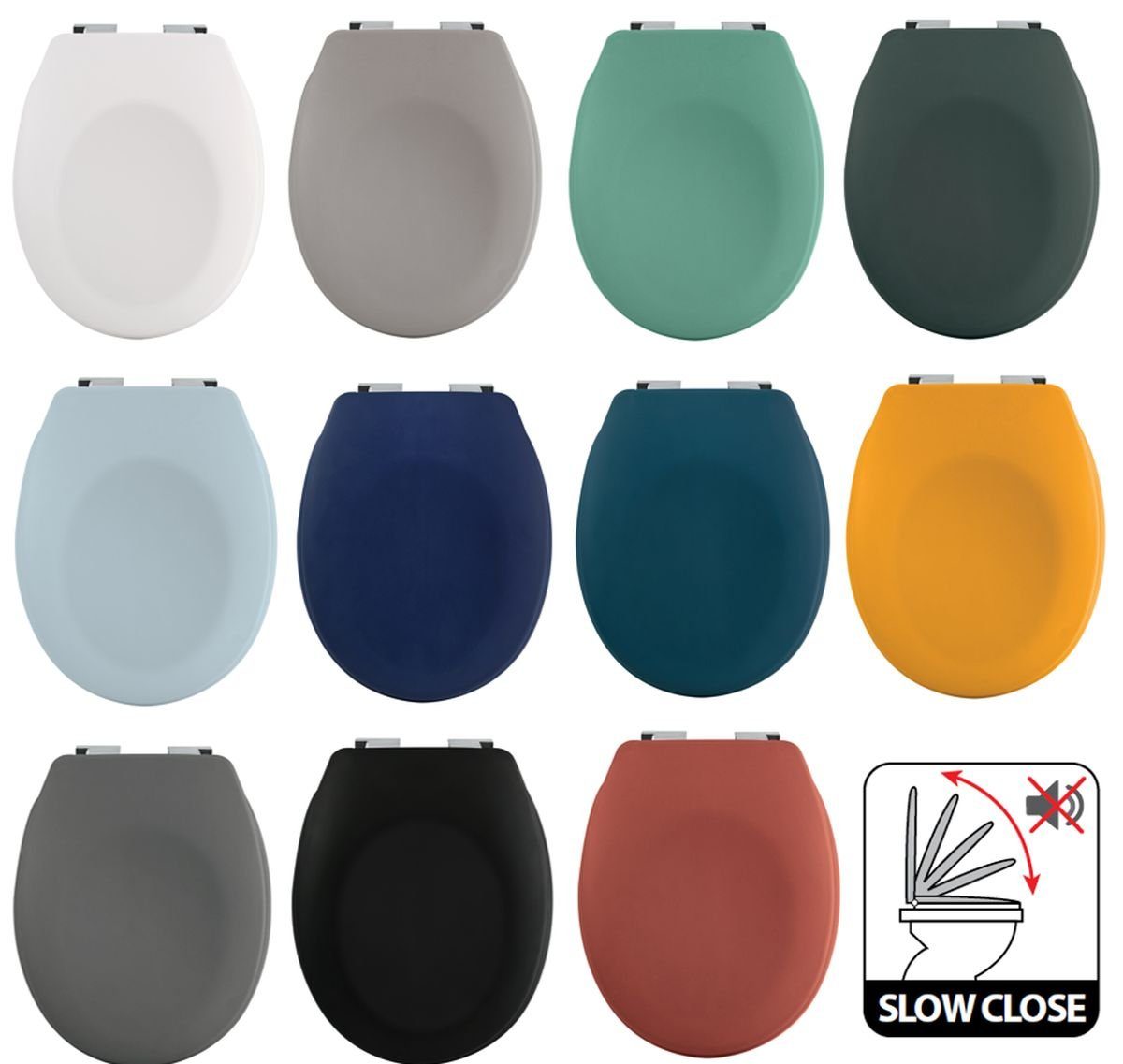 spirella WC-Sitz NEELA, Premium Toilettendeckel aus leichtem Duroplast Kunststoff, hohe Stabilität, langlebig, bruchsicher, Soft Close Absenkautomatik, oval, neue Trendfarben in angesagter matt Optik, dunkelgrün