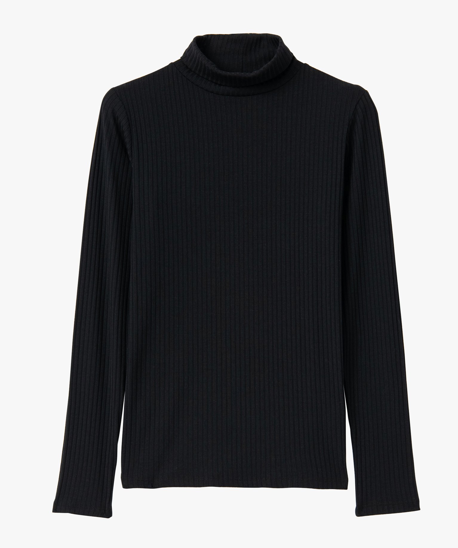 Tee-shirt femme en maille ctelée avec col roulé noir | GEMO