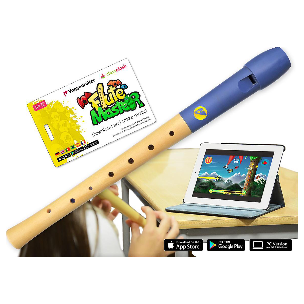 Flute Master (App) mit Blockflöte aus Holz-Kunststoff (deutsche Griffweise)