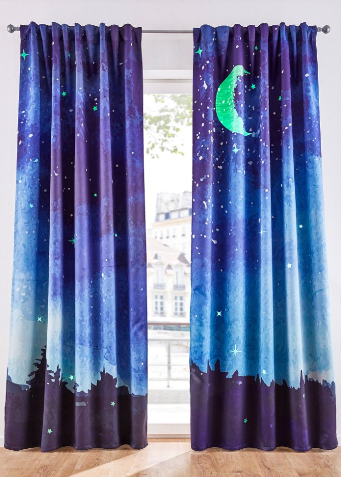 Verdunkelungsvorhang mit Leuchtmond (2er Pack)