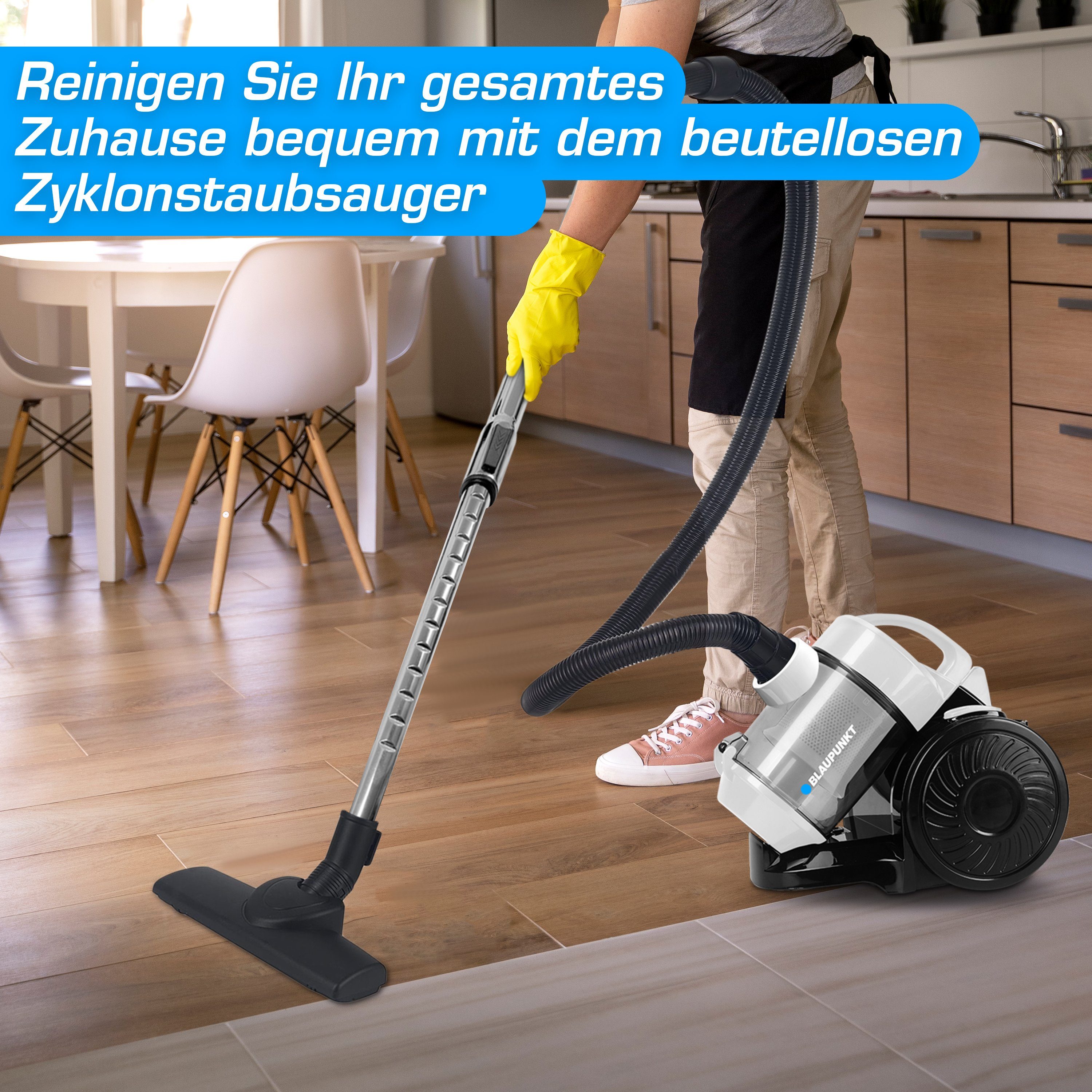Blaupunkt Zyklon Hybrid Staubsauger MEN789 Zyklon Staubsauger Zyklonstaubsauger extra stark Bodensauger, 800,00 W, beutellos, Beutelloser Sauger, leise, 2 L Fassungsvermögen, Bodenstaubsauger