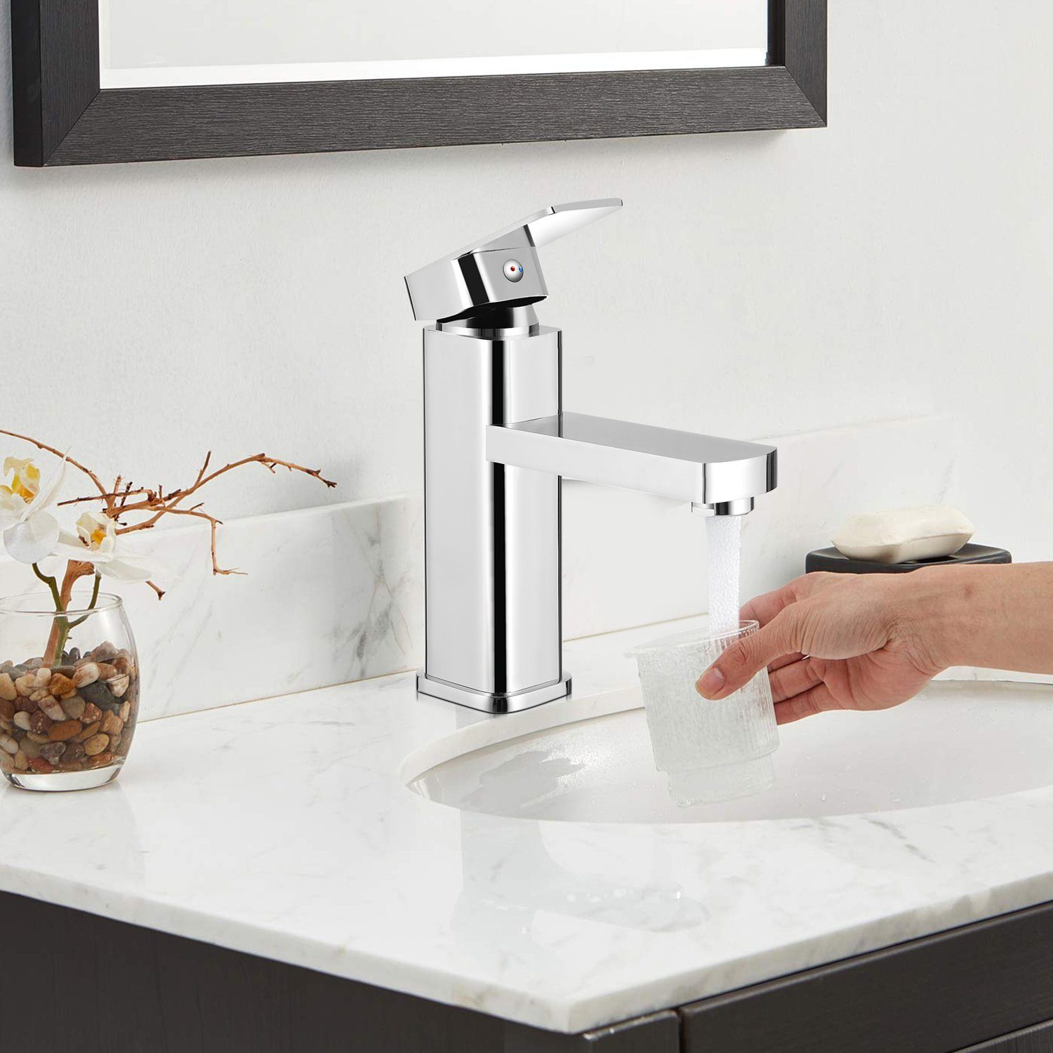 LETGOSPT Waschtischarmatur Waschtischarmatur Bad für Waschbecken eckig Edstahl Waschtisch Armatur Wasserhahn Einhebelmischer Mischbatterie Badarmatur