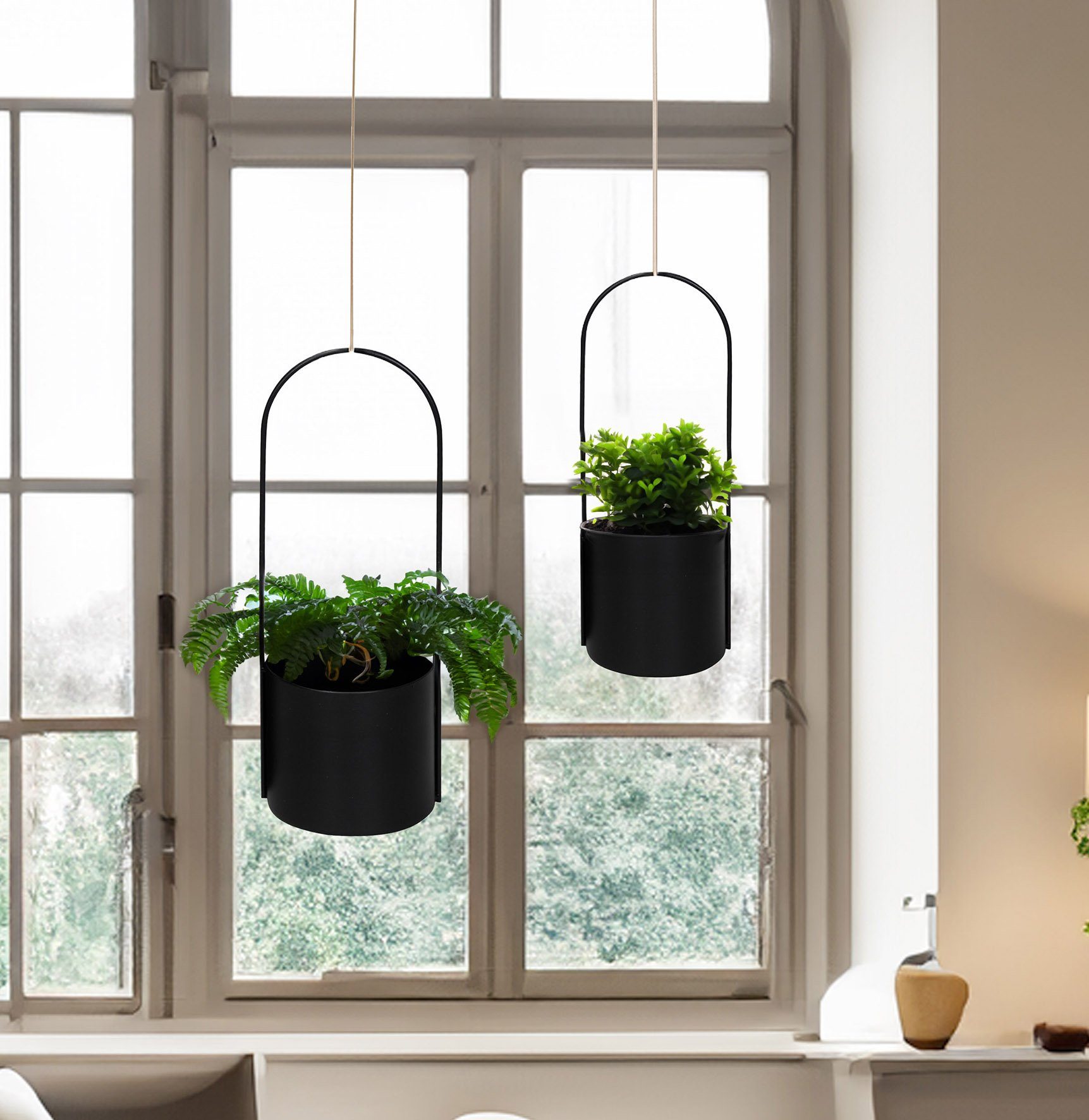 Spetebo Übertopf Metall Pflanztopf zum Hängen 2er Set - 42 / 37 cm (Set, 2 St., 2er-Set), Schwarze Blumenampel für den Innenbereich