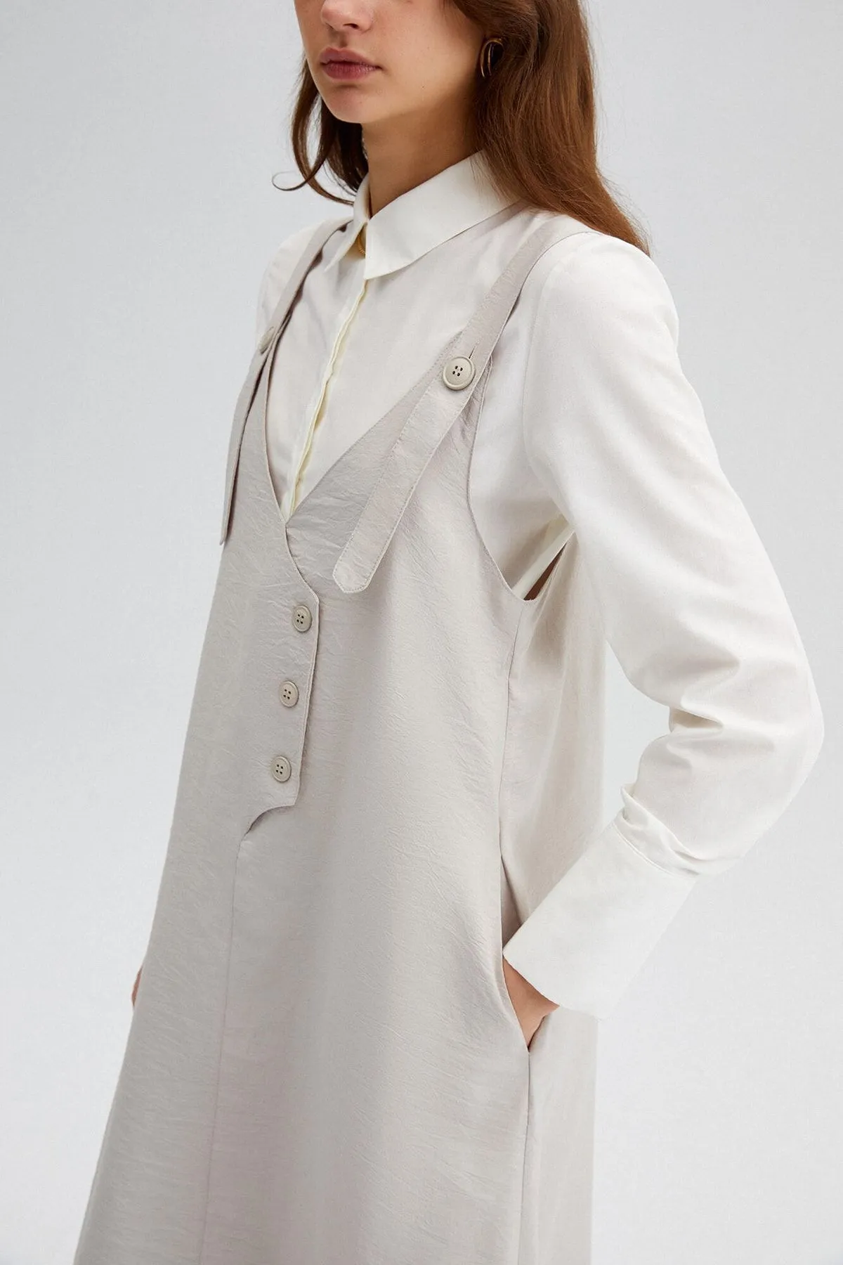 Touché Privé  Beige Weste – Knopfdetail – TOU10773
