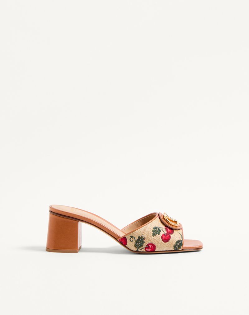 VLogo Signature Raffia Jacquard Slidesandaler med Kirsebærmotiv 60 mm