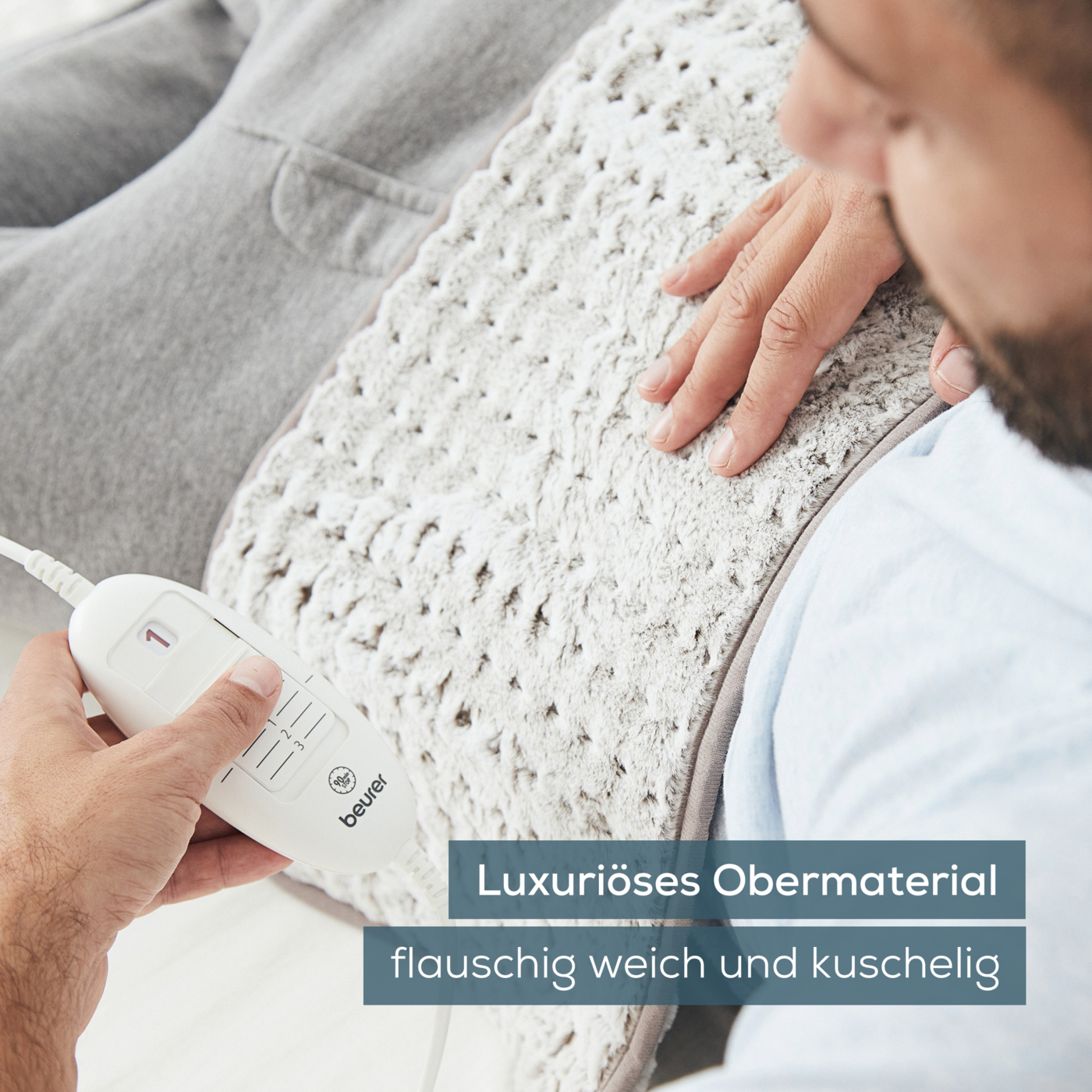 Beurer HK 123 XXL Nordic Taupe Heizkissen-Atmungsaktives Kuschel-Fleece Heizkissen im XXL-Format & 3 Wärmestufen
