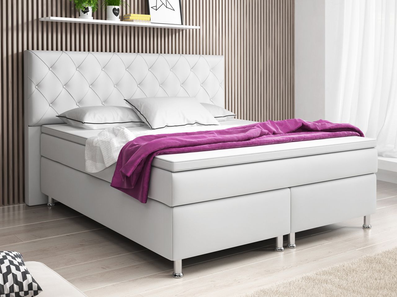 IHG Boxspringbett Turin 180x200 cm Kunstleder Weiß