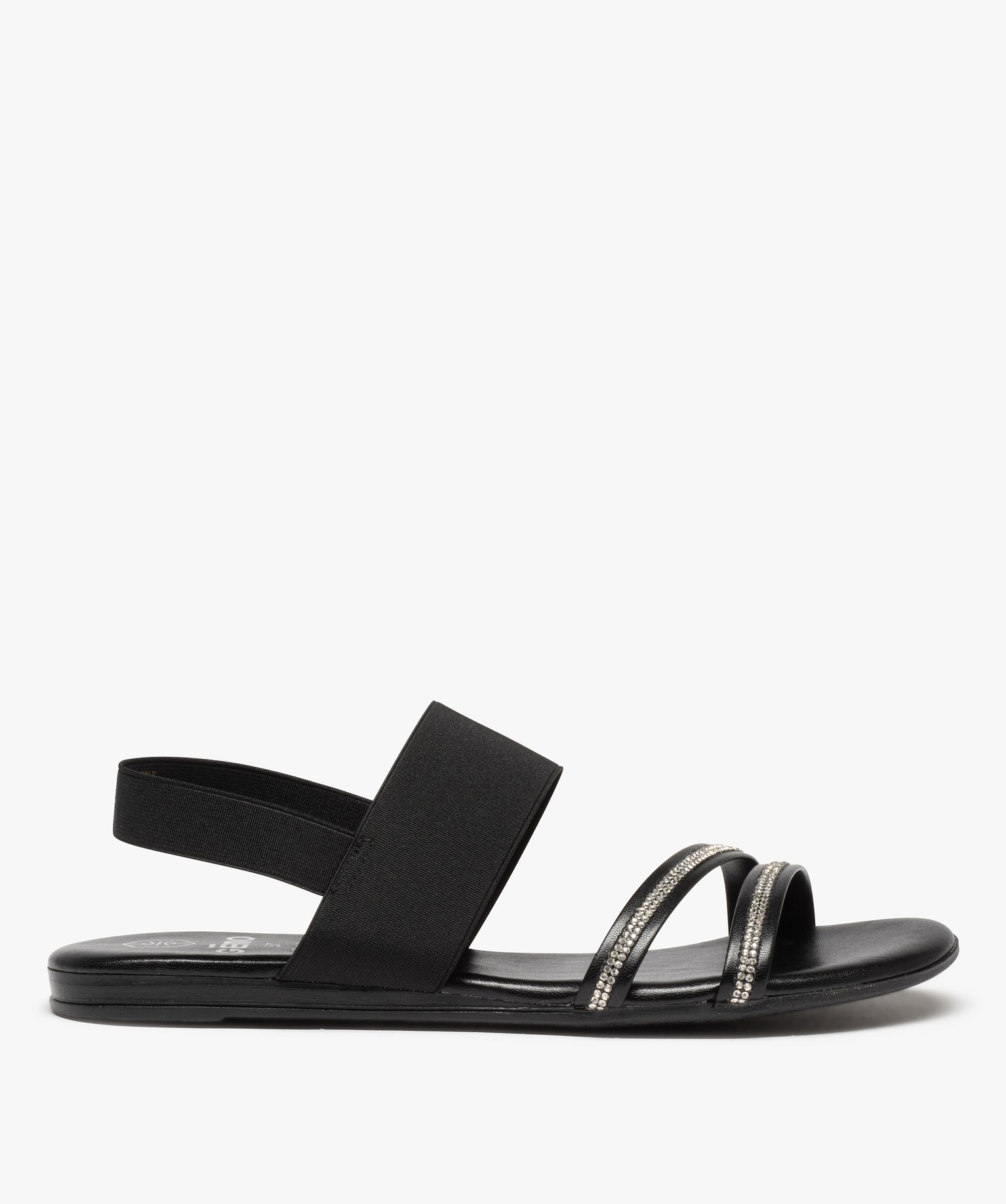 Sandales femme avec brides à strass et brides élastiques noir | GEMO