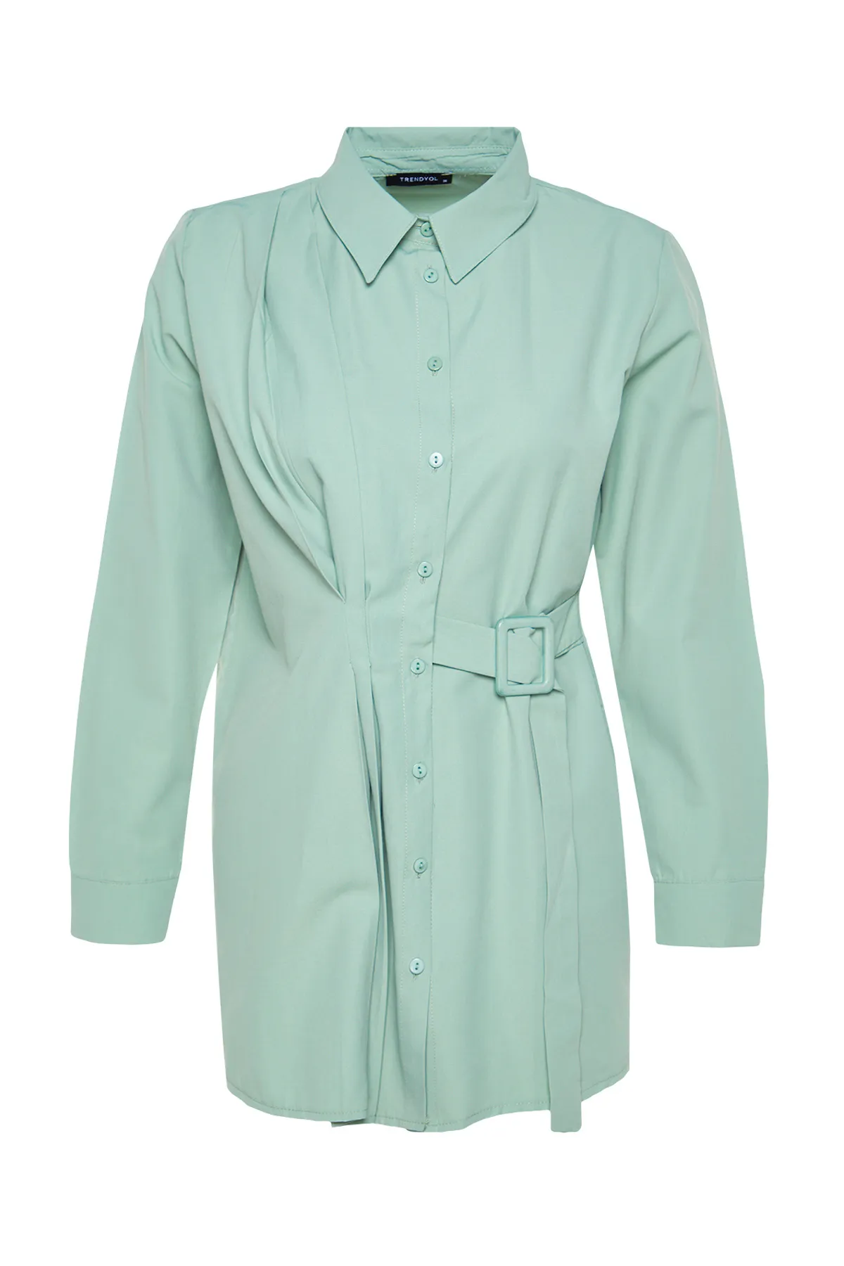 Trendyol Modest  Gewebtes Hemd mit Gürtel in Dunkelmint TCTAW24TG00014