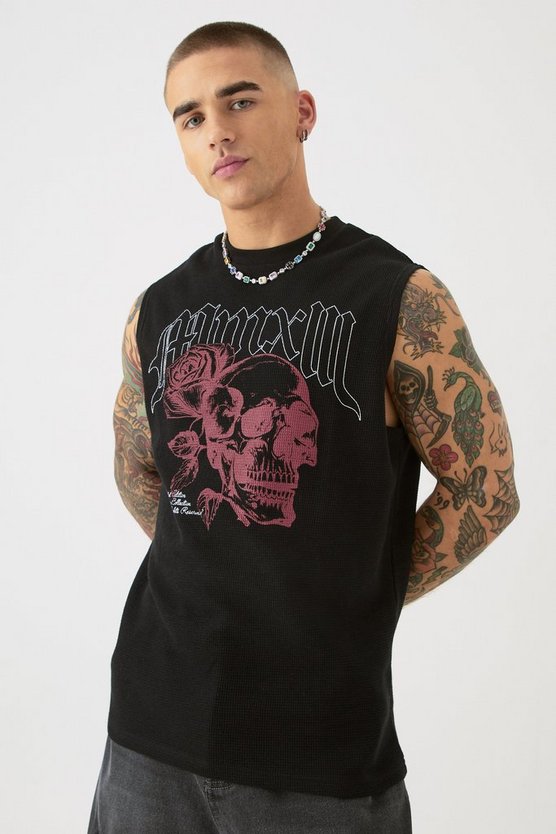 Tanktop mit Gothic Renaissance Totenkopf und Rosen Print