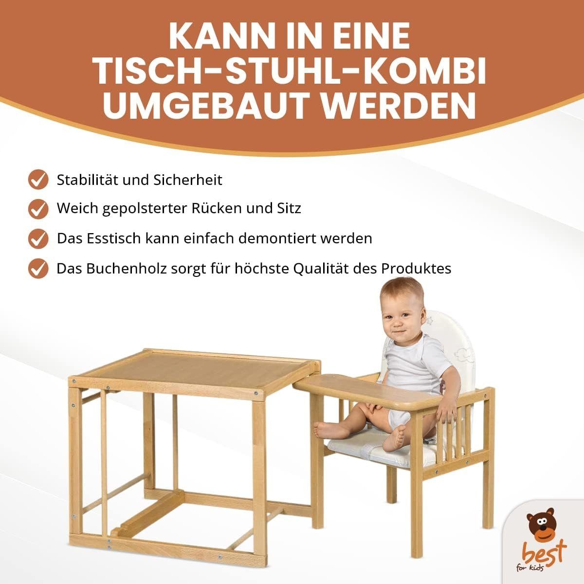 Best for Kids Kombihochstuhl Victoria, leicht umbaubar zur Stuhl-Tisch-Kombination