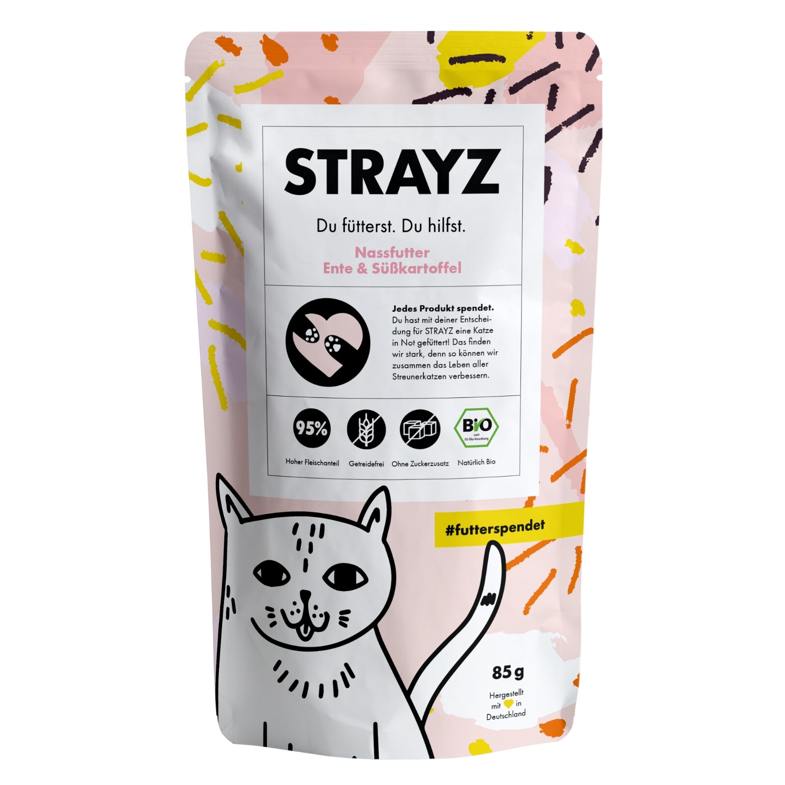 STRAYZ Nassfutter STRAYZ BIO 14x85g Ente & Süßkartoffel