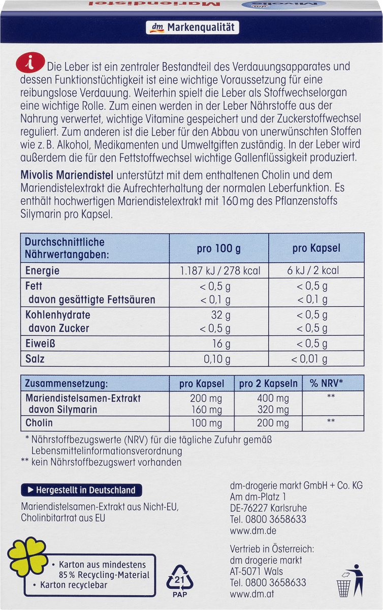 Mariendistel, 30 Kapseln, 16 g