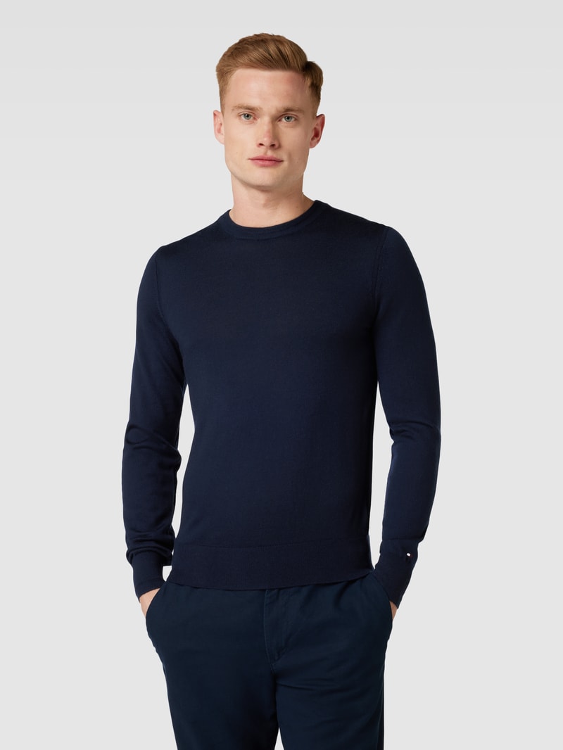 Strickpullover aus Lanawolle Modell 'MERINO' in marineblau