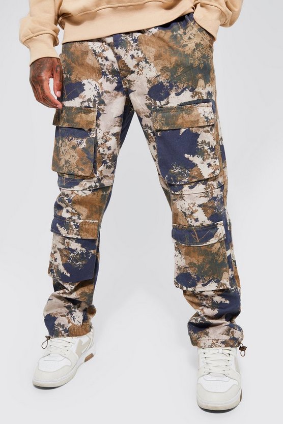 Gerade Camouflage Cargo-Hose mit elastischem Bund und 4 Taschen