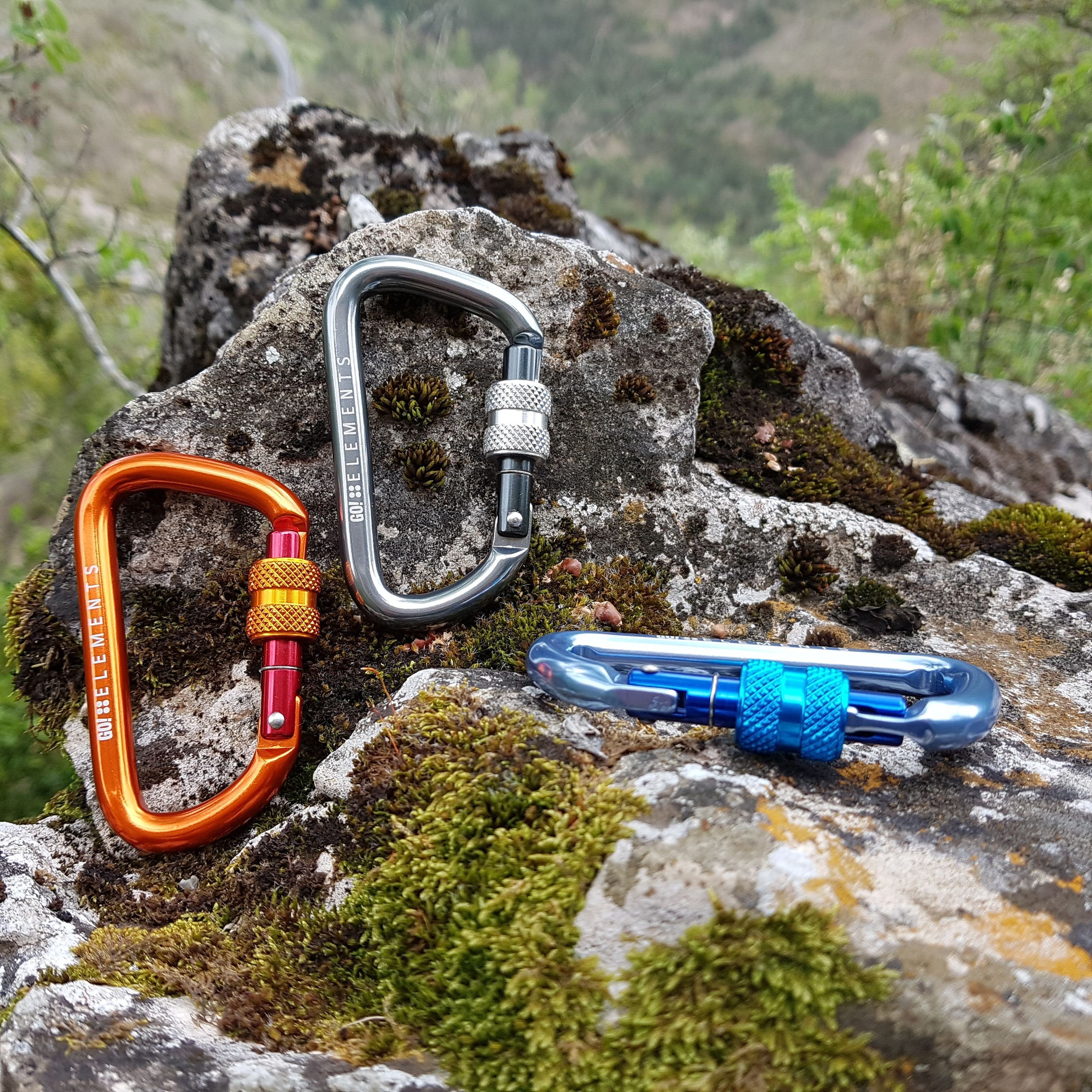 GO!elements Karabiner Strong 8, (2Stück), mit Schraubverschluss - 1200kg Bruchlast Karabinerhaken 12kN