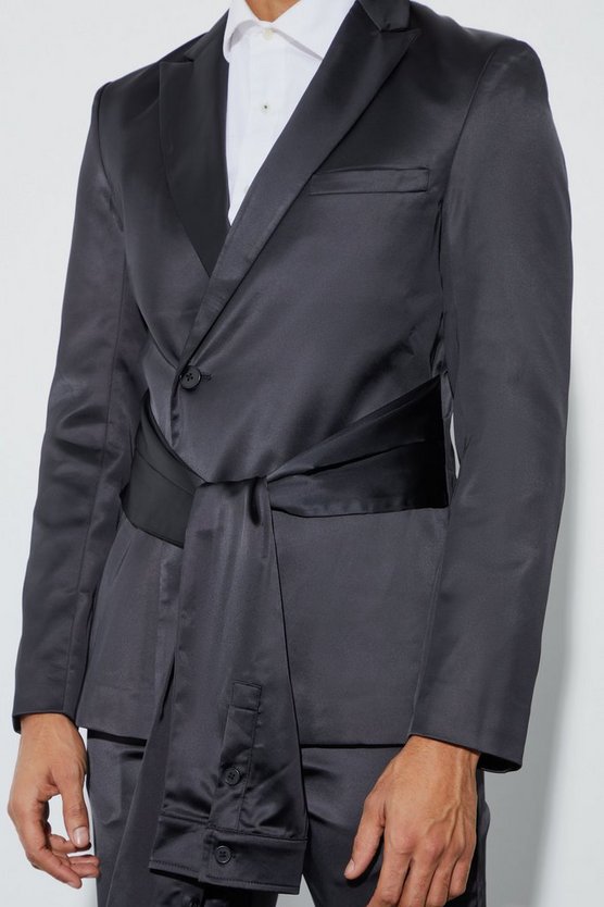 Skinny Satin-Blazer mit geschnürter Taille