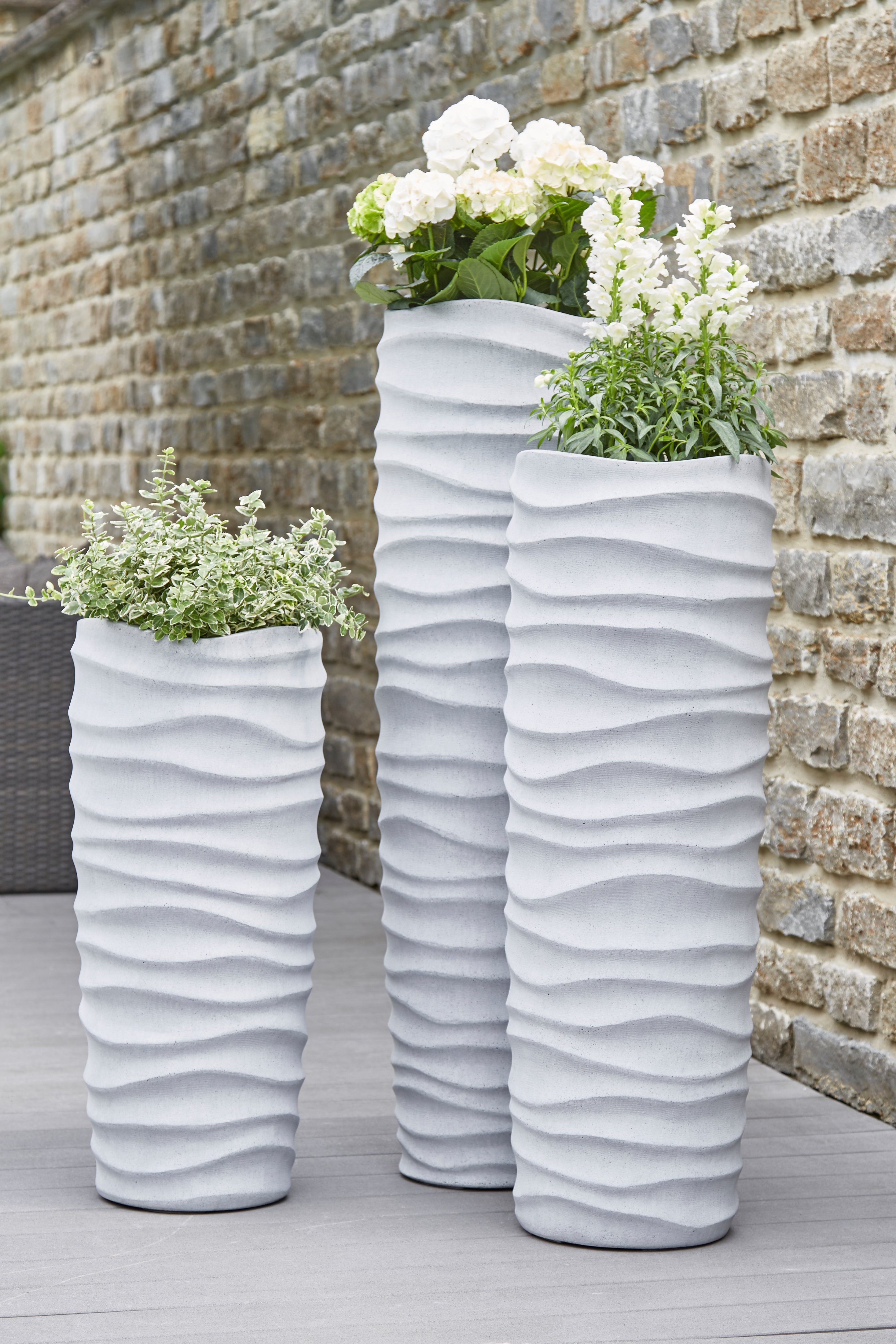 Flingora Bodenvase Curly, mit Einsatz - Fiberglas - Indoor & Outdoor - Zementgrau - Höhe 118 cm
