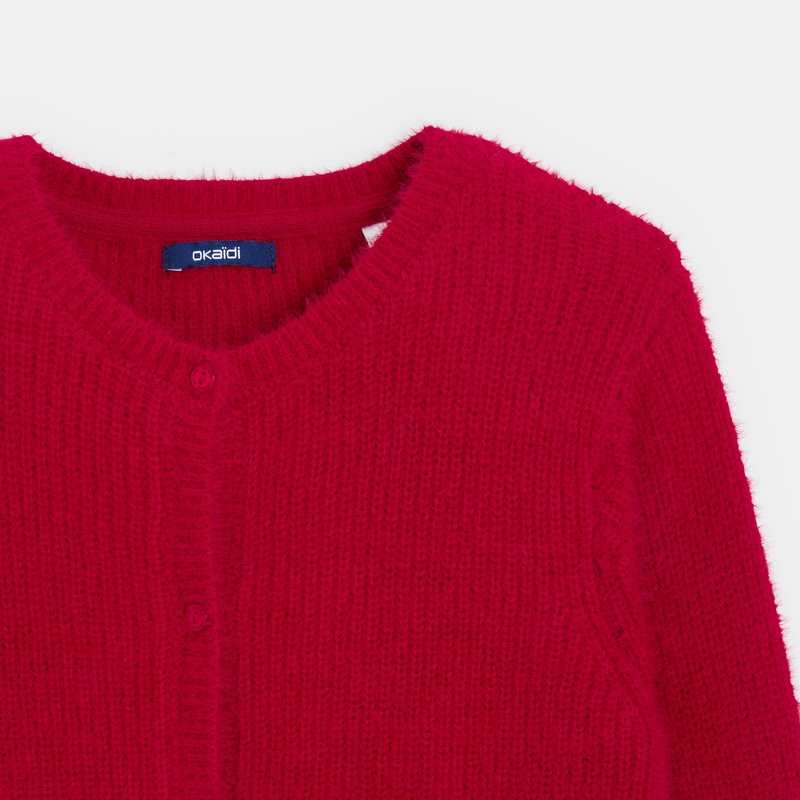 Gilet en tricot fluffy rouge fille