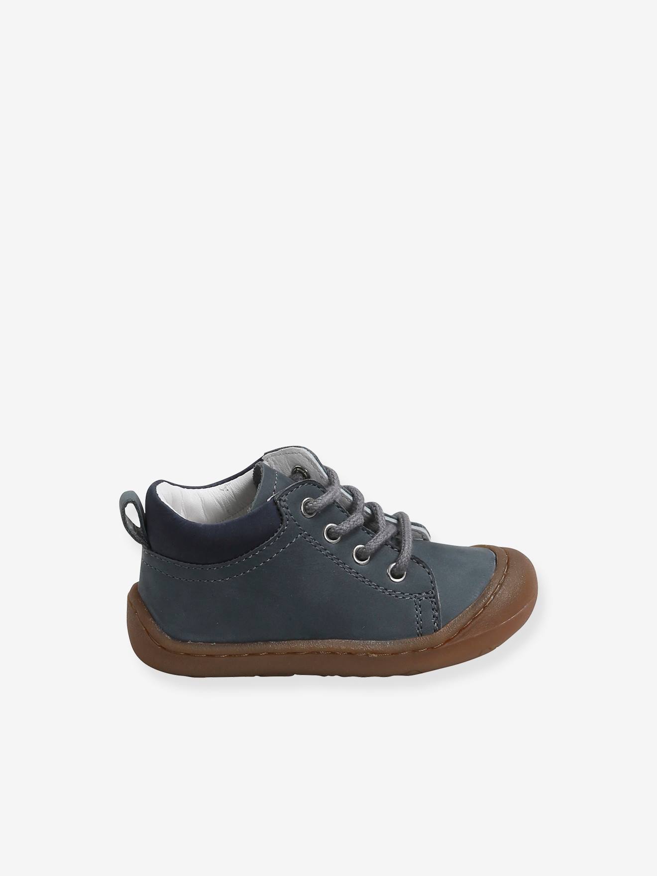 Bottillons cuir souple bébé garçon 4 pattes bleu pétrole